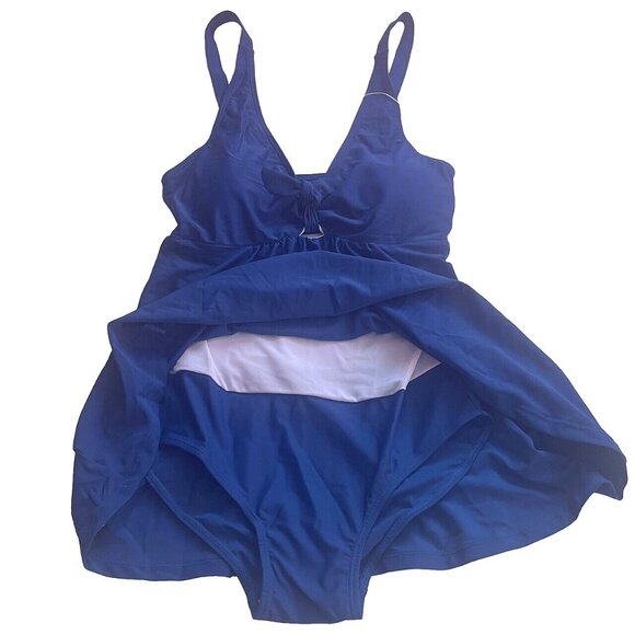 Women's One-Piece Swimdress Knotted Front Bow Tie Wireless Padded Swimsuit M - Picture 4 of 6